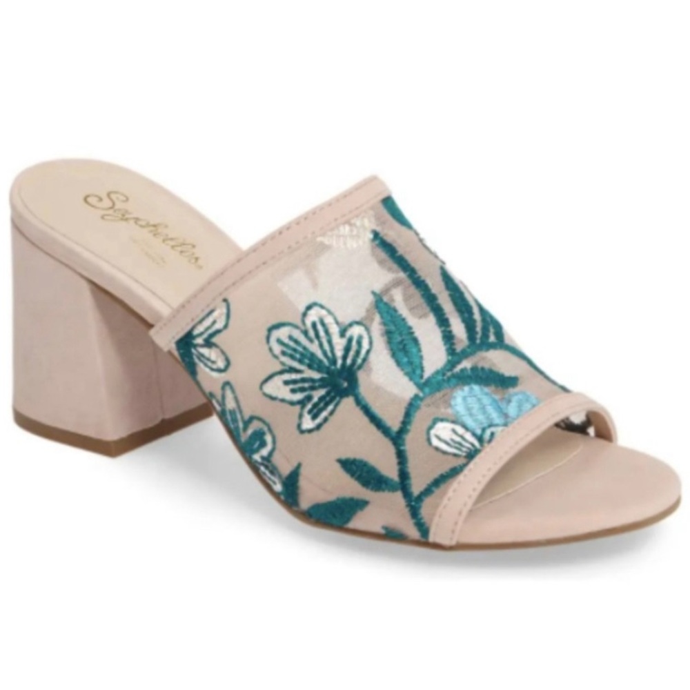 SEYCHELLES Nursery Floral Embroidered Mule Block Heel Sandals